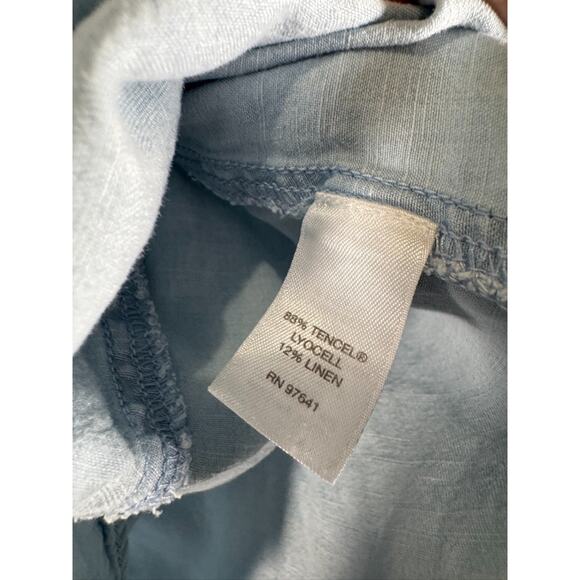 J Jill Blouse Women XL Blue Denim Chambray Short Sleeve Relax Summer Coastal - Picture 3 of 7